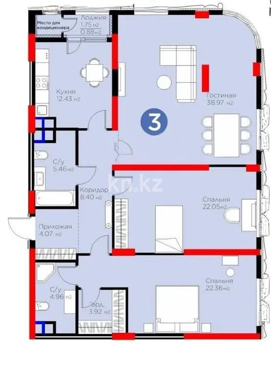 Продажа 3-комнатной квартиры, 123.5 м² в Астане