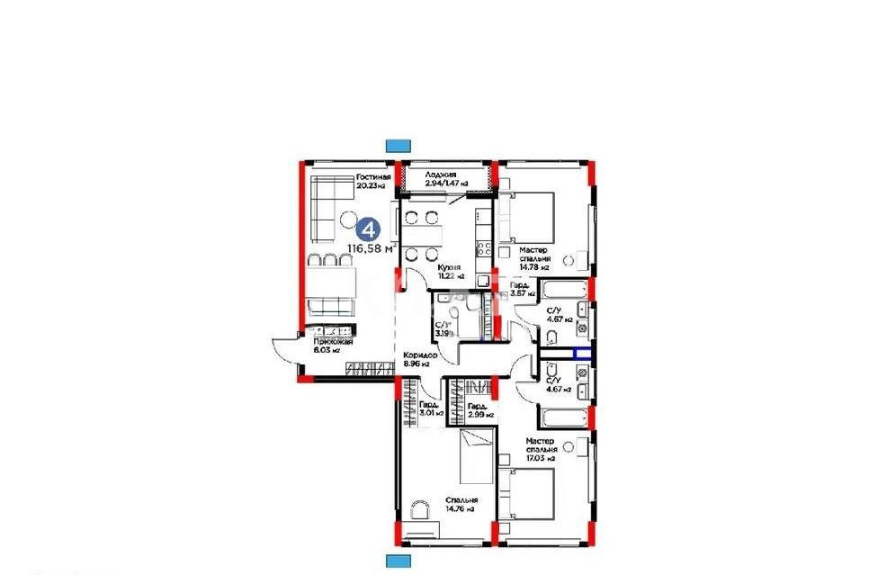 Продажа 4-комнатной квартиры, 116 м² в Астане