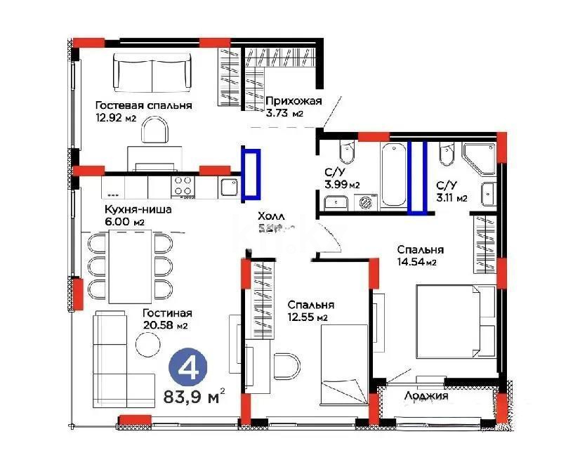 Продажа 4-комнатной квартиры, 84 м² в Астане