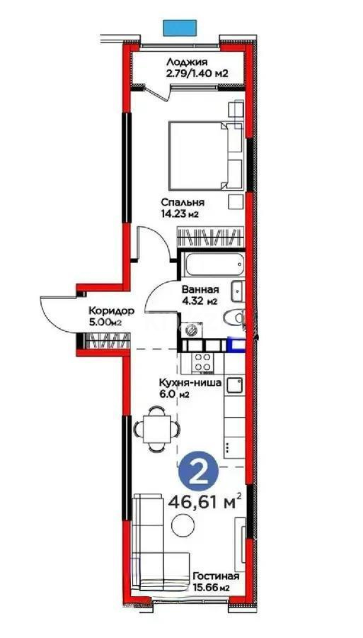Продажа 2-комнатной квартиры, 47 м² в Алматы