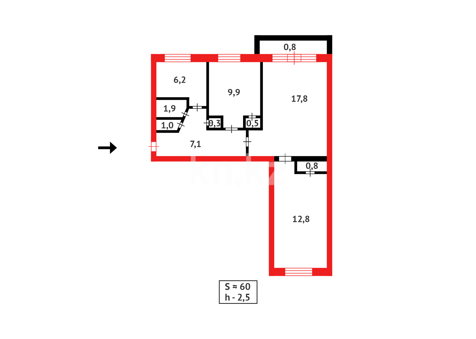 Продажа 3-комнатной квартиры, 60 м², ул. Чернышевского в Темиртау - фото 10