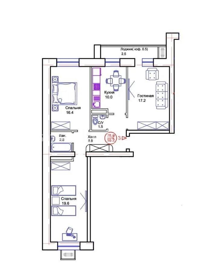 Продажа 3-комнатной квартиры, 78.9 м² в Астане - фото 2
