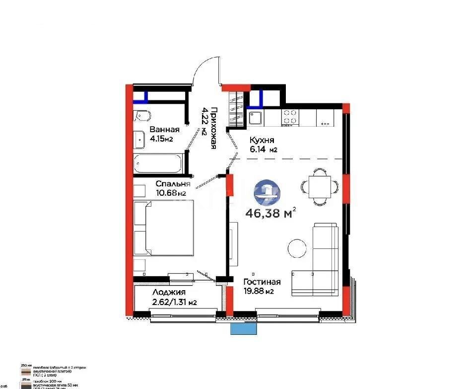 Продажа 2-комнатной квартиры, 46.38 м² в Астане - фото 2