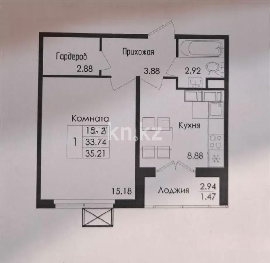 Продажа 1-комнатной квартиры, 35.21 м², ул. Е-117, дом  45 стр в Астане
