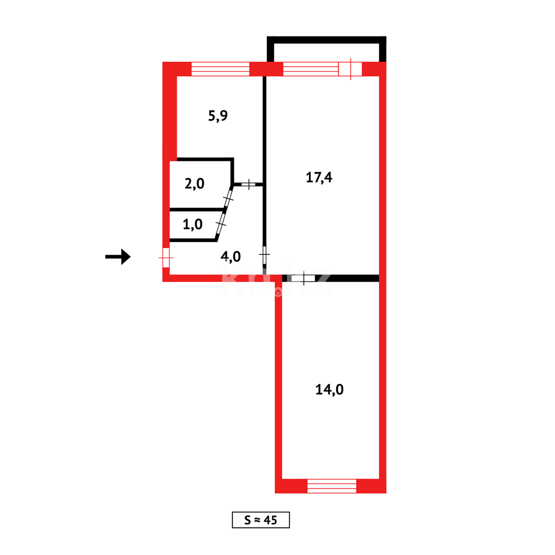 Продажа 2-комнатной квартиры, 45 м² в Караганде - фото 9