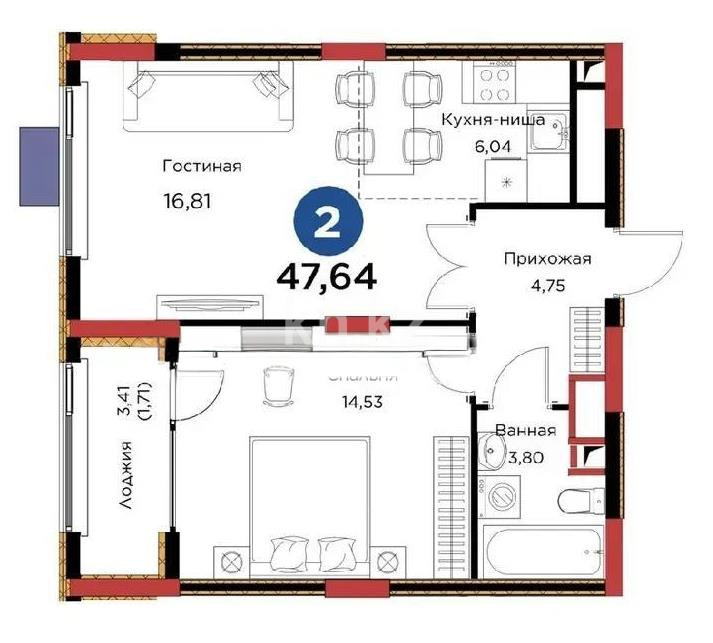 Продажа 2-комнатной квартиры, 47.64 м², ул. Нурмагамбетова, дом  15 стр в Астане