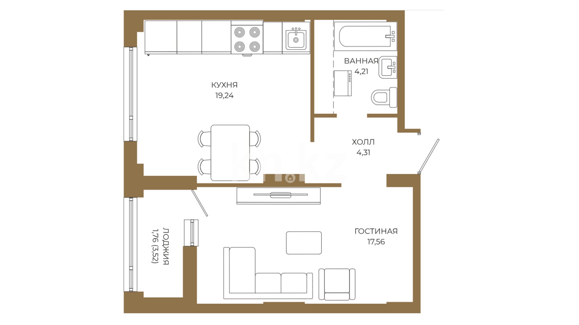 ЖК Landmark Gold, 1-комнатная, цена 38 982 240 ₸, 828 000 ₸&nbsp;/&nbsp;м²