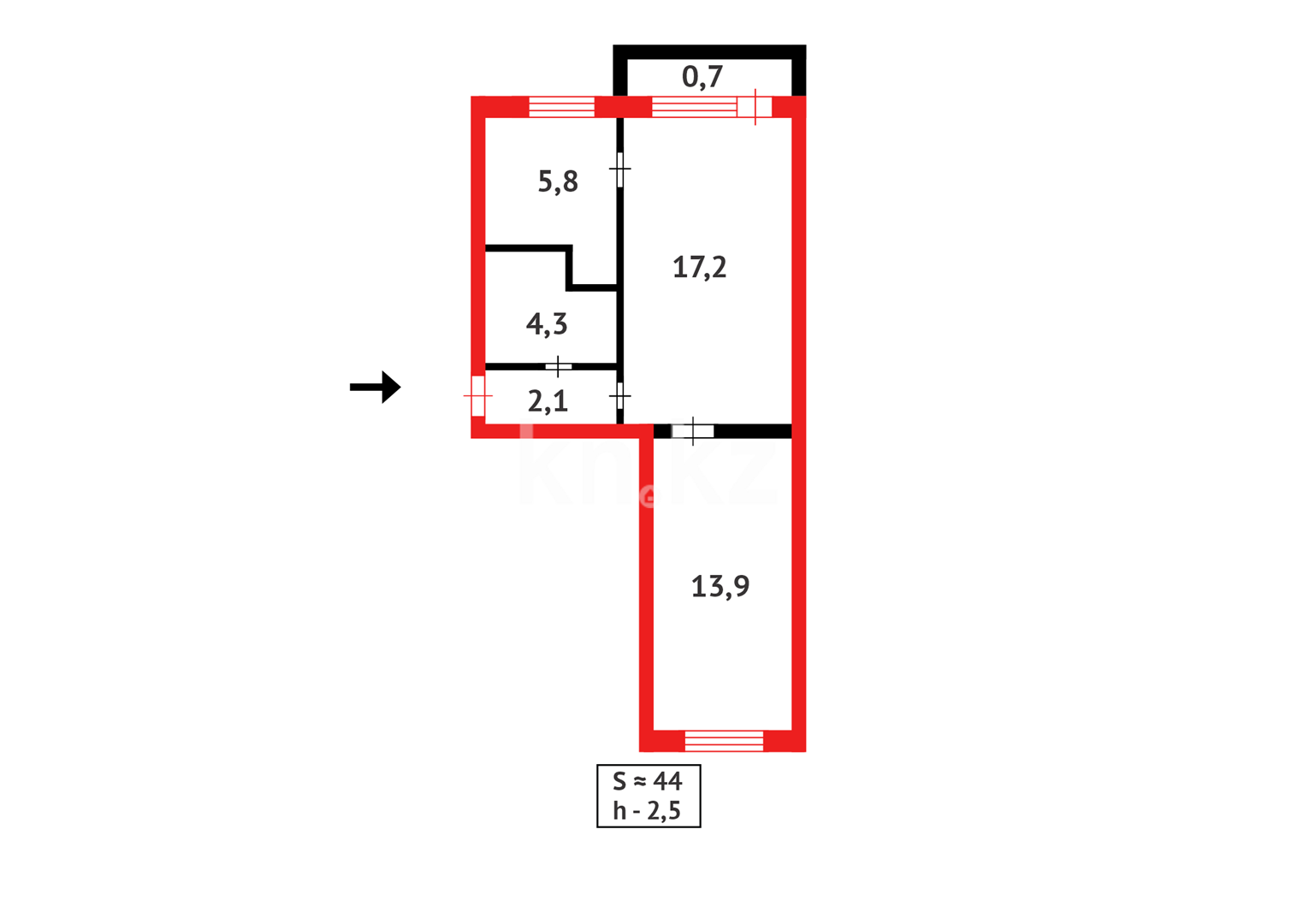 Продажа 2-комнатной квартиры, 44 м², пр. Республики в Караганде - фото 13