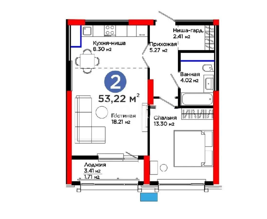 Продажа 2-комнатной квартиры, 53.22 м², пр. Аль-Фараби, дом  3 в Астане