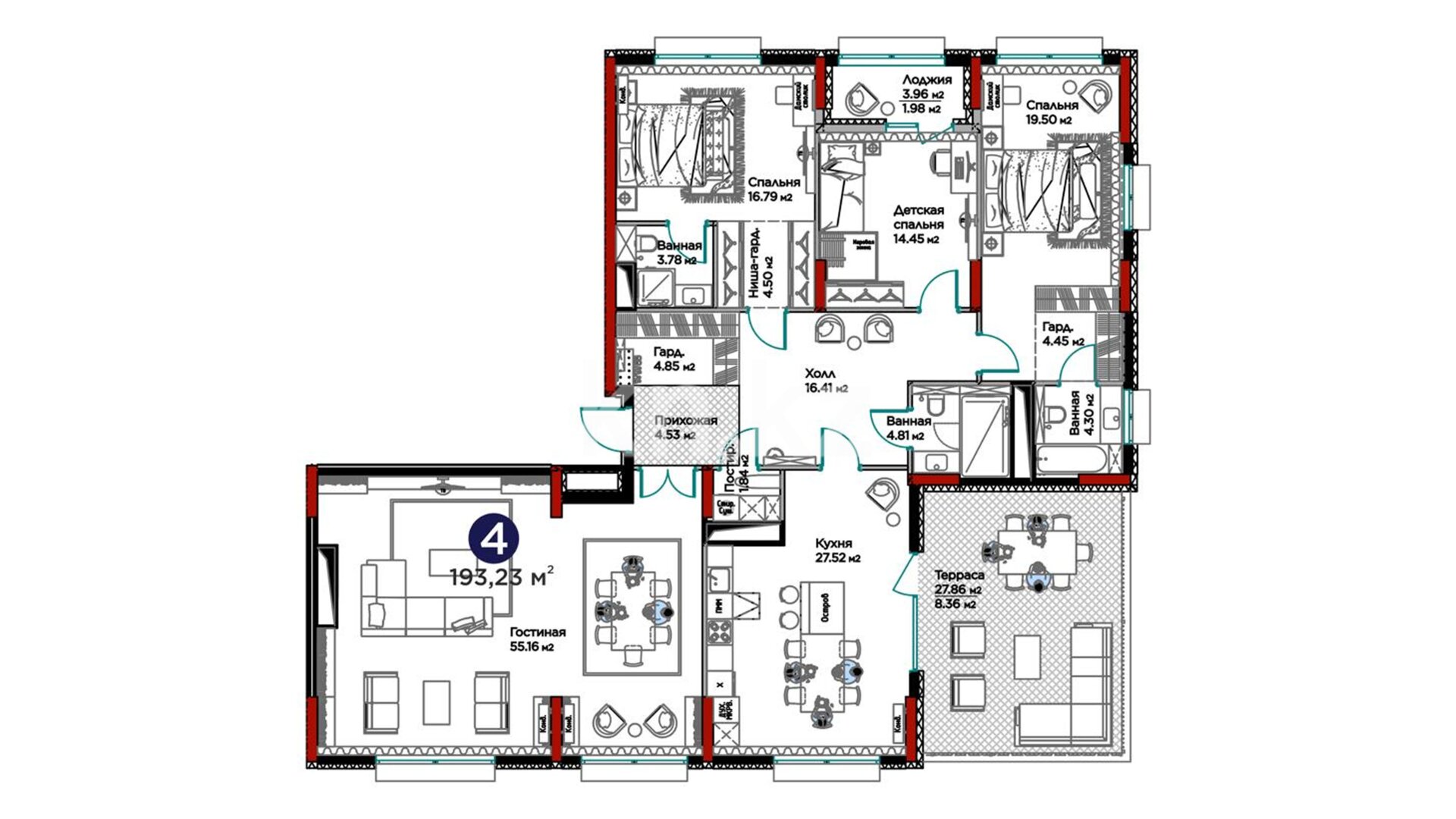 ЖК GreenLine.Tiara, 4-комнатная, цена 284 241 330 ₸, 1 471 000 ₸&nbsp;/&nbsp;м²
