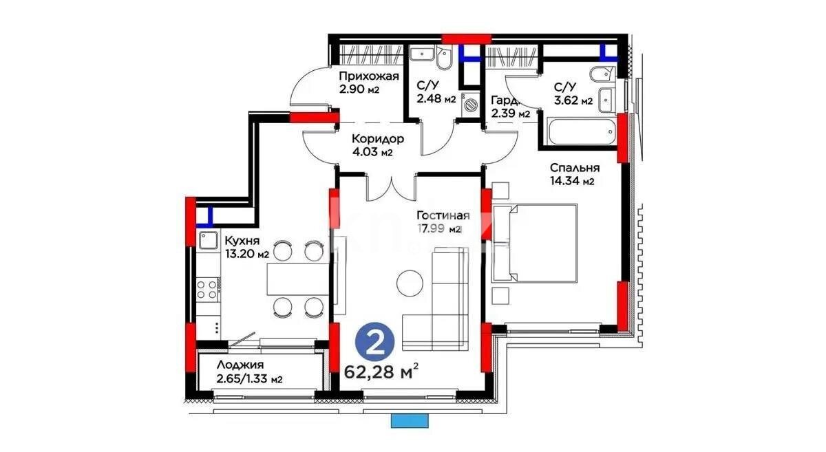 Продажа 2-комнатной квартиры, 62.28 м² в Астане - фото 3