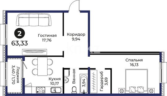 Продажа 2-комнатной квартиры, 63.33 м² в Астане