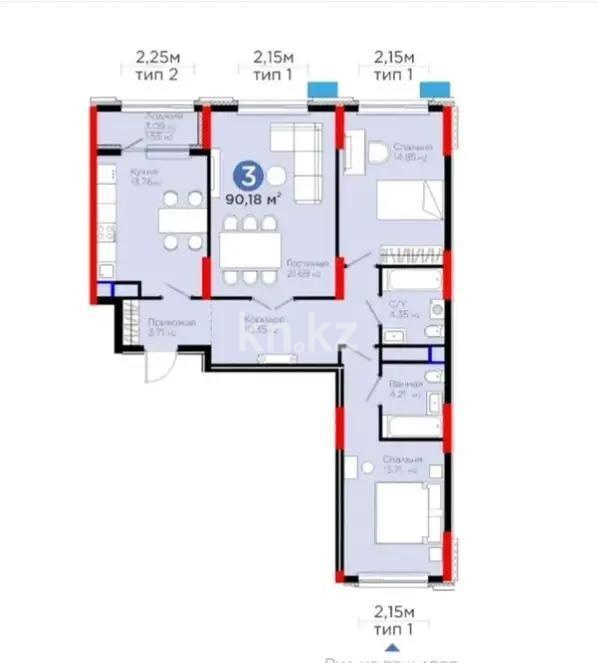 Продажа 3-комнатной квартиры, 90 м² в Астане