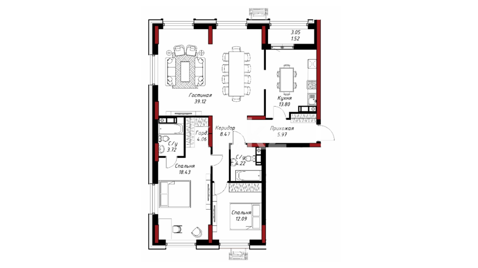 ЖК Birjan Sal, 3-комнатная, цена 92 635 400 ₸, 820 000 ₸&nbsp;/&nbsp;м²