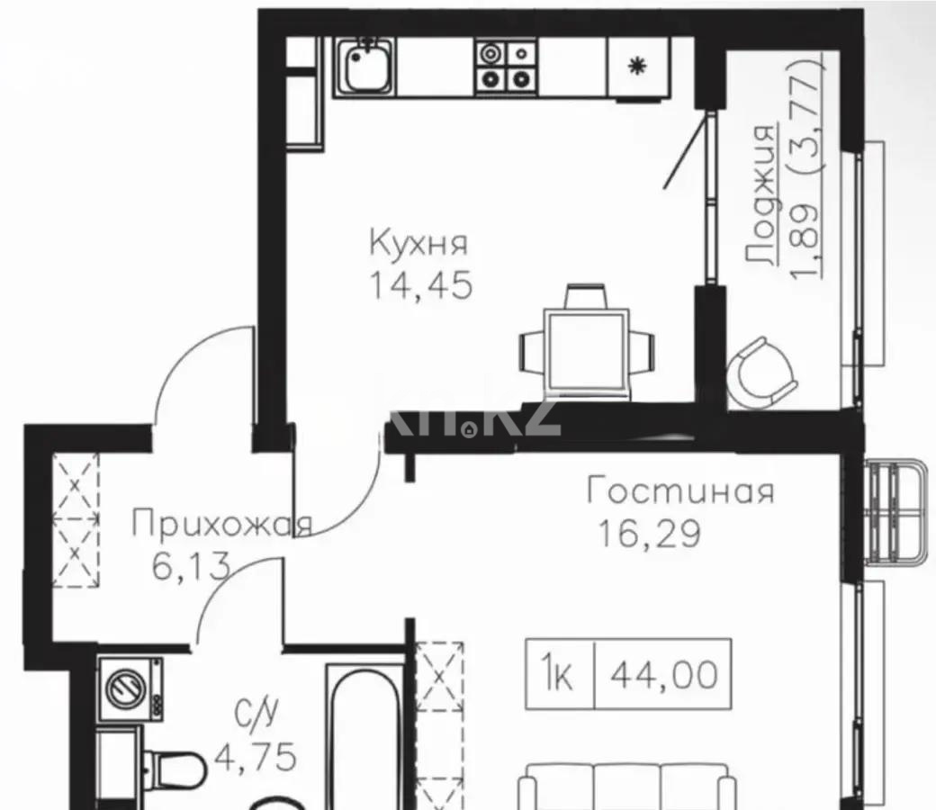 Продажа 1-комнатной квартиры, 44 м², пр. Мангилик Ел, дом  63/1 в Астане