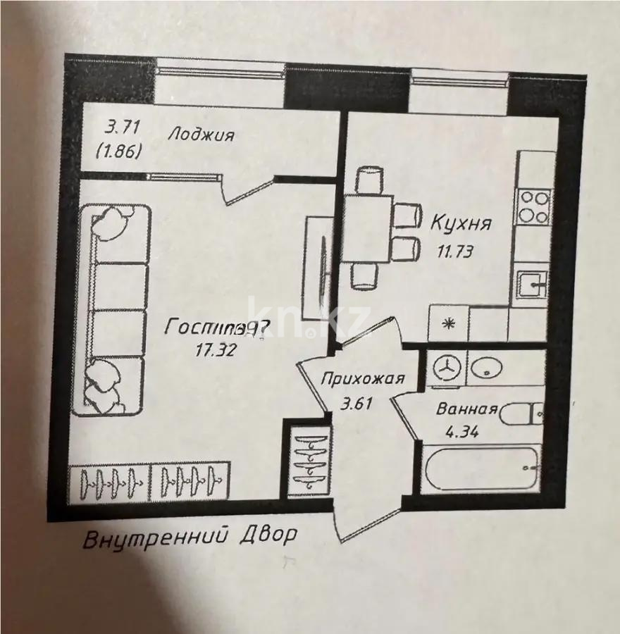 Продажа 1-комнатной квартиры, 38.86 м² в Астане