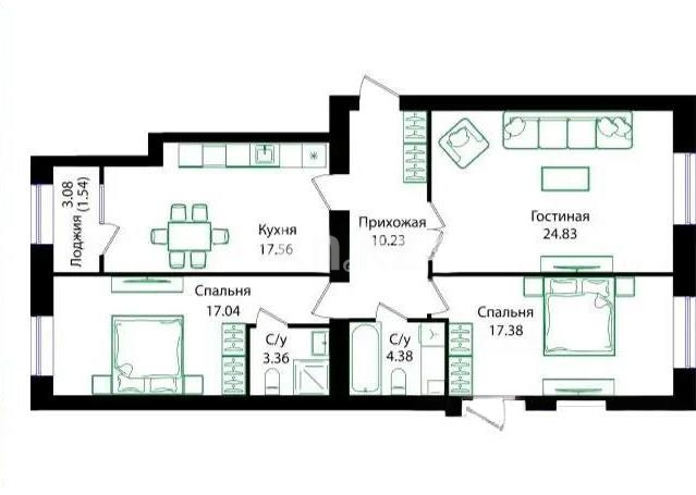 Продажа 3-комнатной квартиры, 95.1 м² в Астане