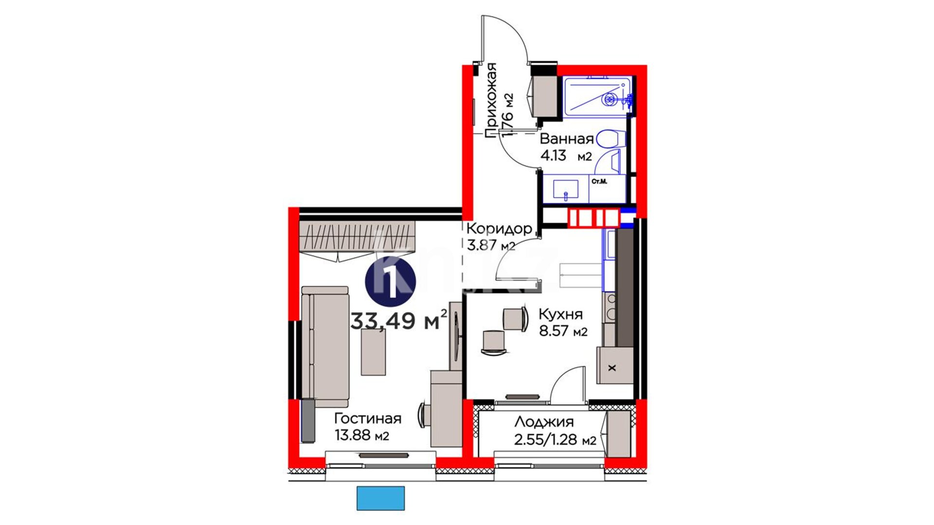 ЖК Arena City. Sport, 1-комнатная, цена 31 106 882 ₸, 928 841 ₸&nbsp;/&nbsp;м²