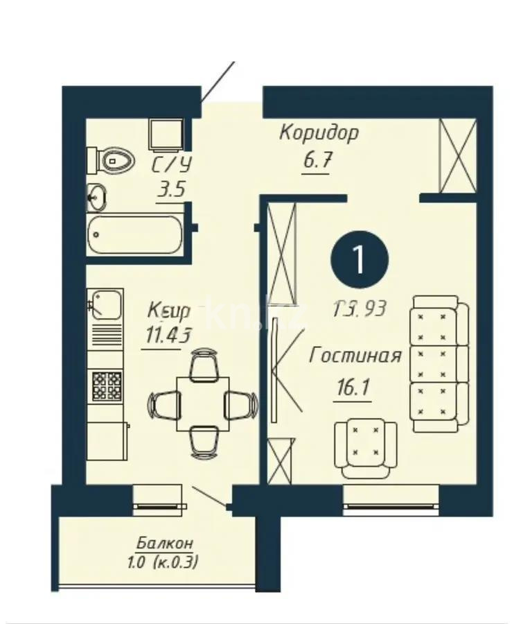 Продажа 1-комнатной квартиры, 38 м² в Астане