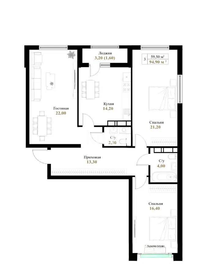 Продажа 3-комнатной квартиры, 99.45 м², ул. Момышулы, дом  11/1 в Алматы