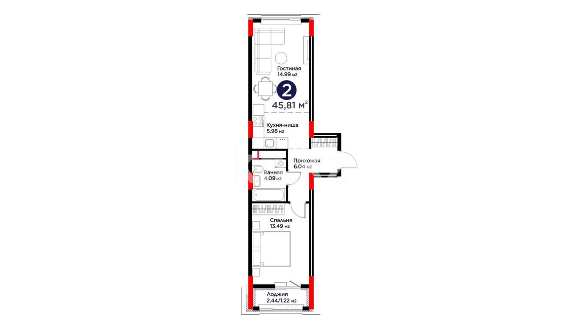 ЖК Family Nest A, 2-комнатная, цена 28 076 949 ₸, 612 900 ₸&nbsp;/&nbsp;м²