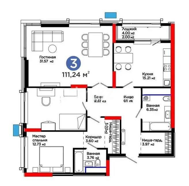 Продажа 3-комнатной квартиры, 111.24 м² в Астане