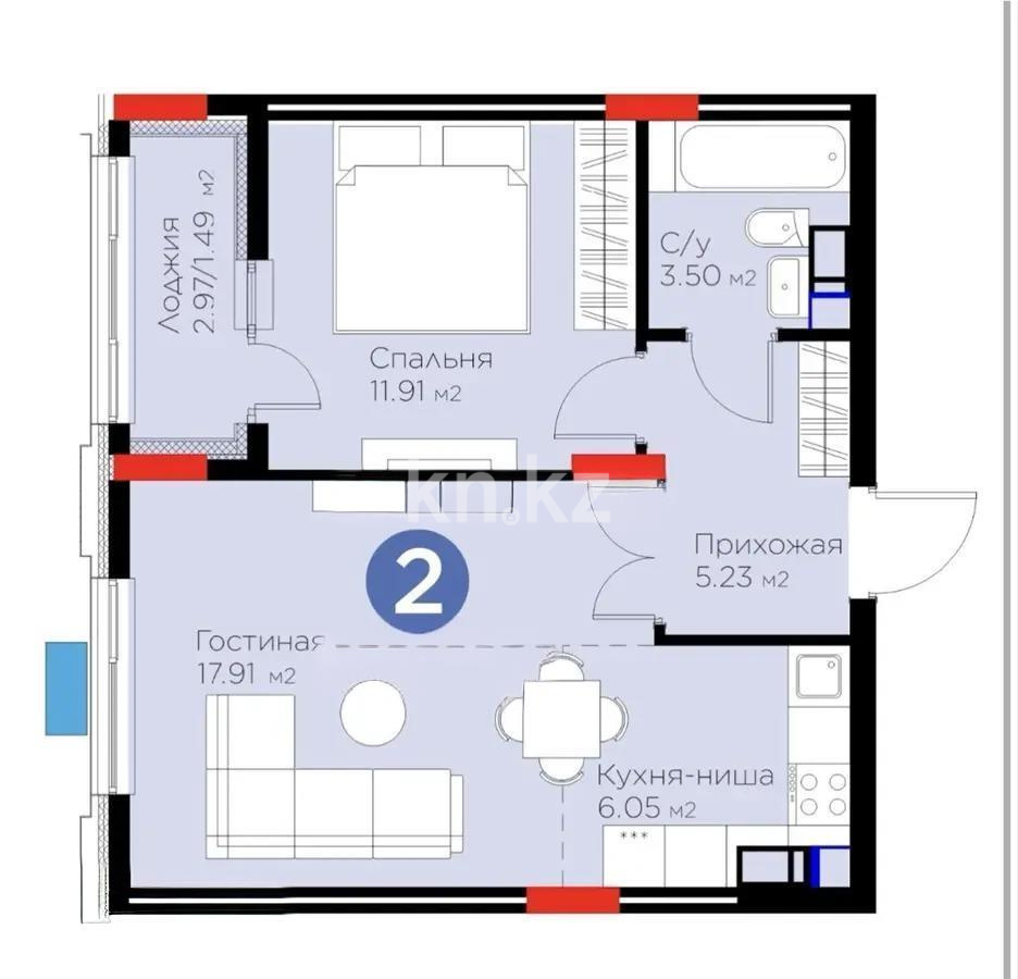 Продажа 2-комнатной квартиры, 45.8 м² в Астане - фото 2