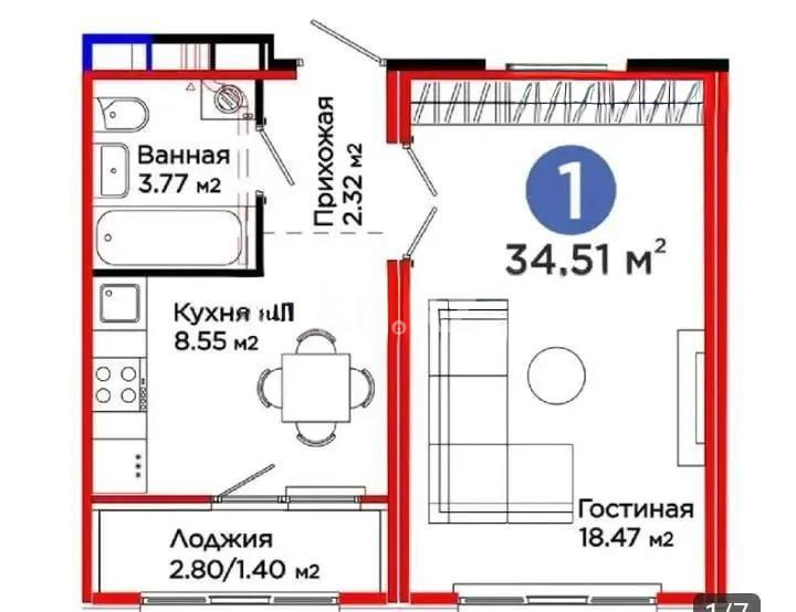 Продажа 1-комнатной квартиры, 43.5 м² в Астане - фото 4