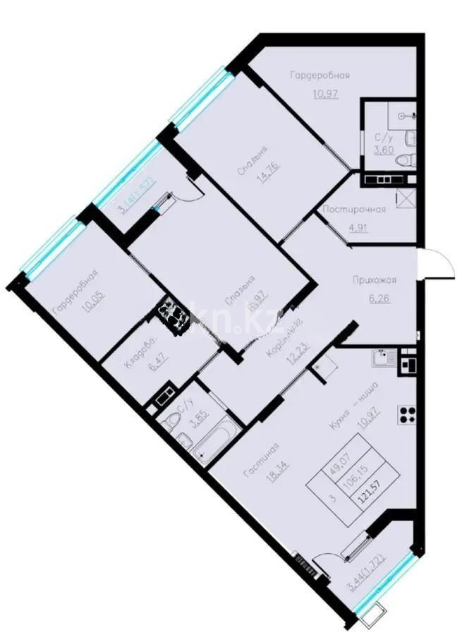Продажа 3-комнатной квартиры, 121 м² в Астане
