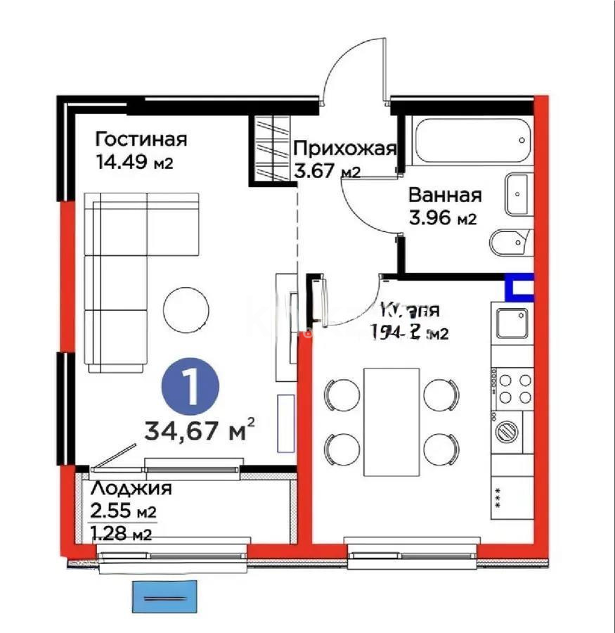 Продажа 1-комнатной квартиры, 34.67 м², мкр-н Гажайып, дом  33 в Алматы