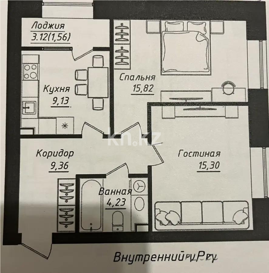 Продажа 2-комнатной квартиры, 55.4 м² в Астане