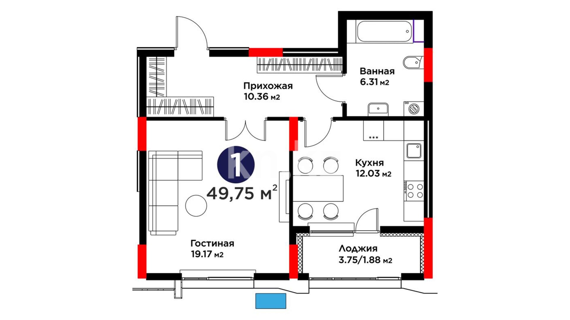 ЖК MoD. Urban, 1-комнатная, цена 35 505 580 ₸, 713 680 ₸&nbsp;/&nbsp;м²
