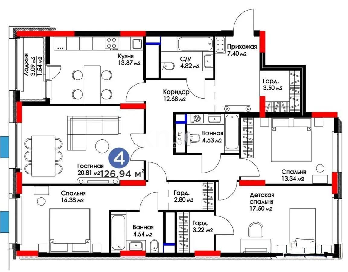 Продажа 4-комнатной квартиры, 126 м² в Астане