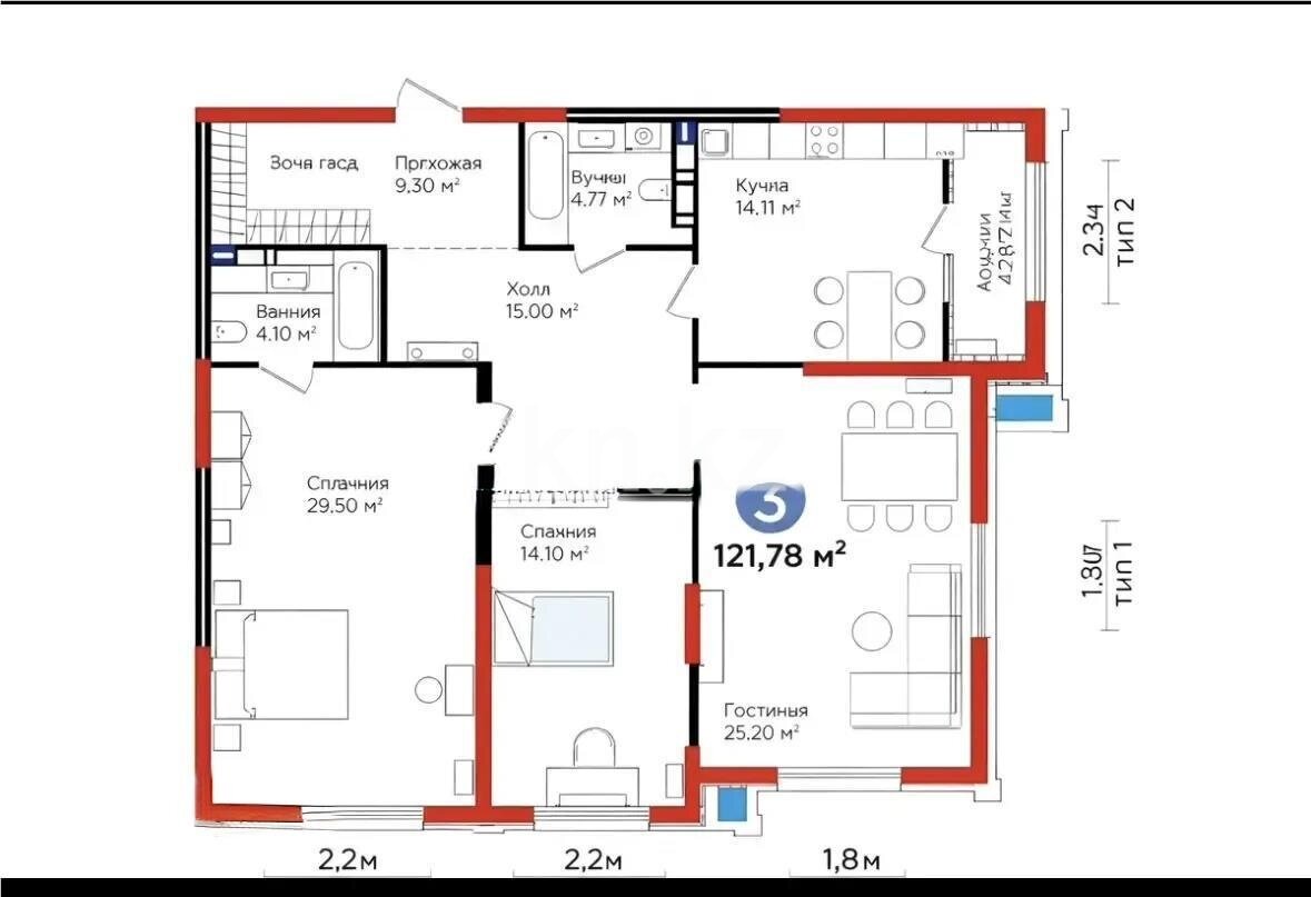 Продажа 3-комнатной квартиры, 123.5 м² в Алматы - фото 3