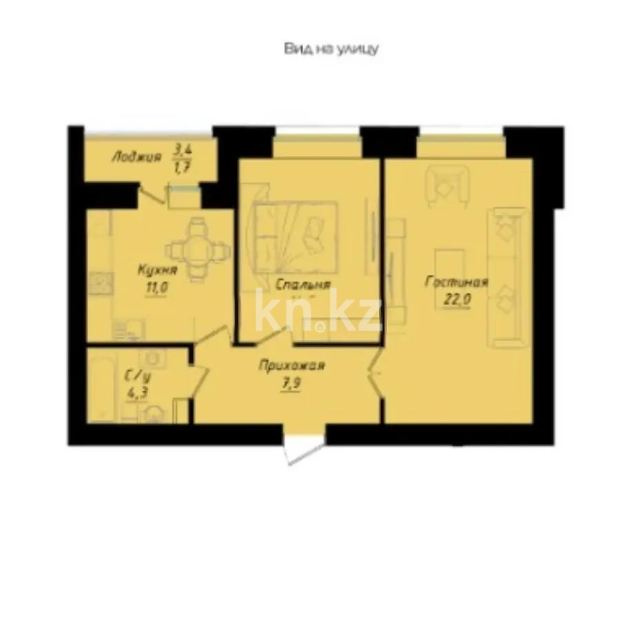 Продажа 2-комнатной квартиры, 62 м² в Астане