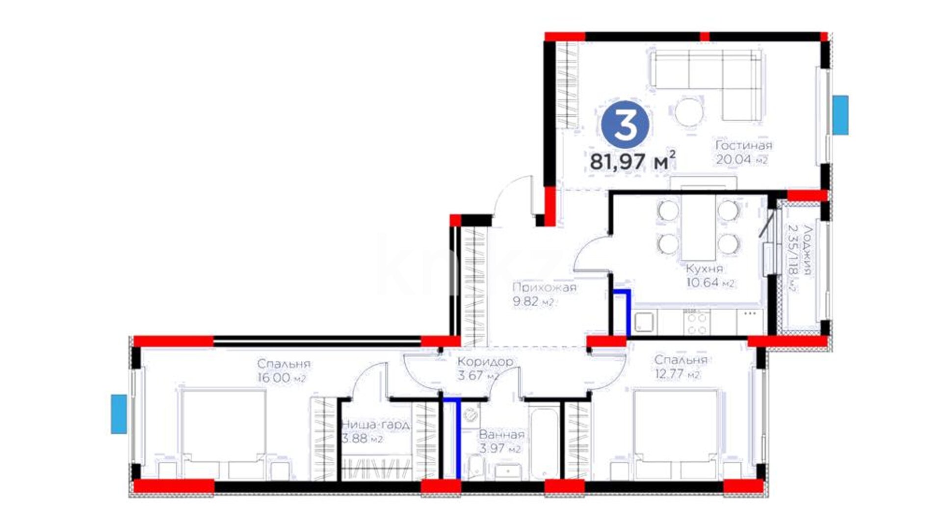 ЖК Family Nest A, 3-комнатная, цена 38 320 975 ₸, 467 500 ₸&nbsp;/&nbsp;м²