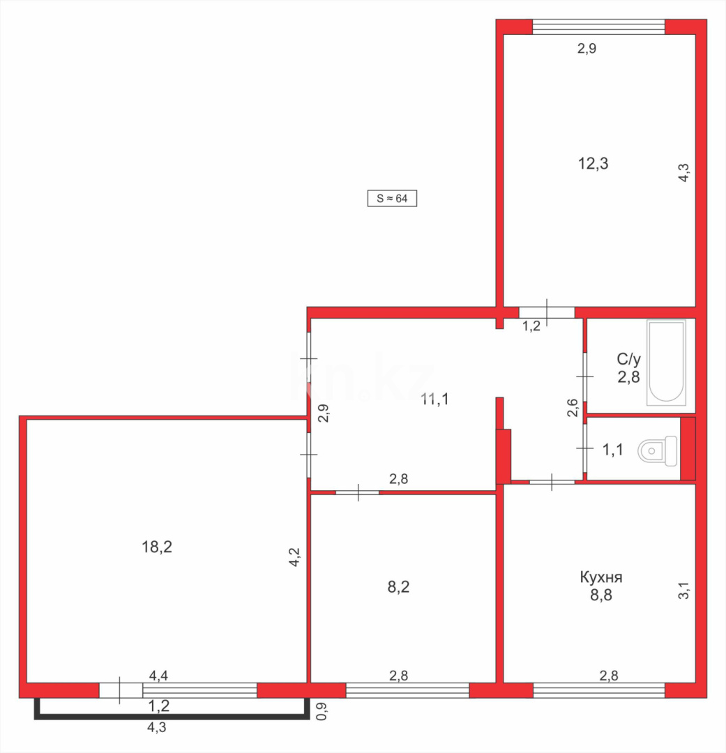 Продажа 3-комнатной квартиры, 67 м² в Караганде - фото 18