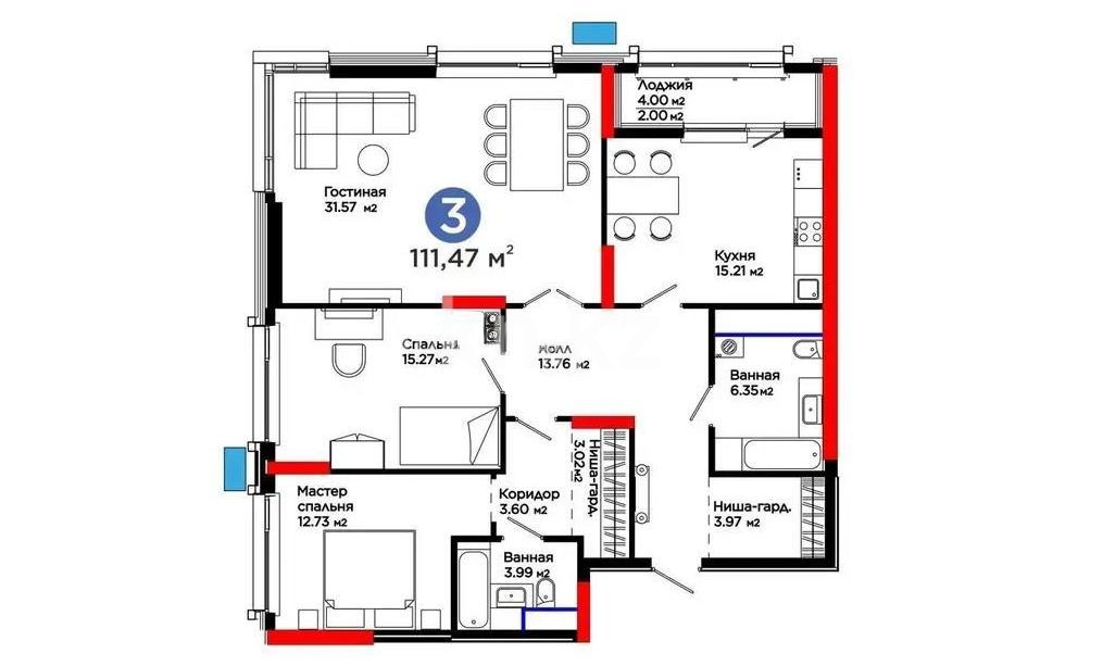 Продажа 3-комнатной квартиры, 112 м² в Астане