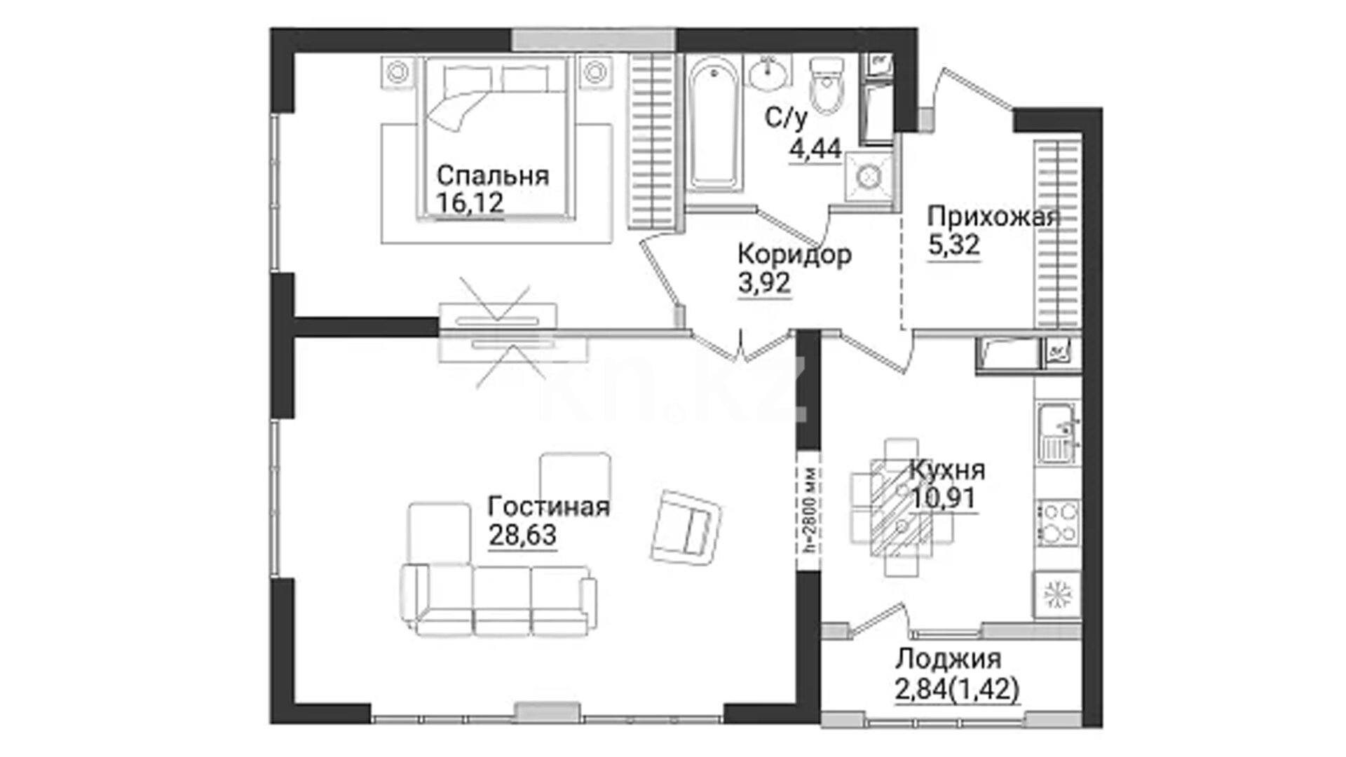 ЖК Ansar, 2-комнатная, цена 53 353 040 ₸, 754 000 ₸&nbsp;/&nbsp;м²