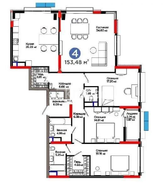 Продажа 4-комнатной квартиры, 153.6 м² в Астане