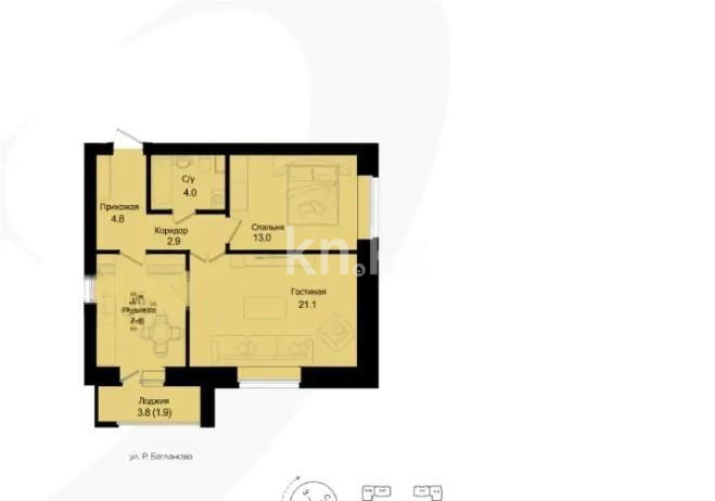 Продажа 2-комнатной квартиры, 58.6 м² в Астане