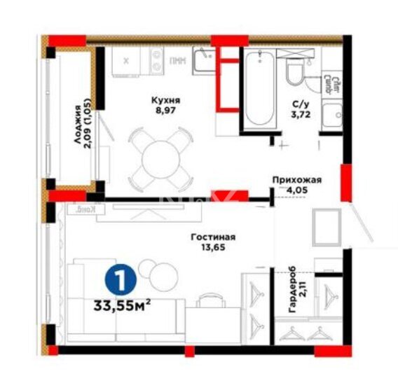 Продажа 1-комнатной квартиры, 33.55 м² в Астане - фото 4