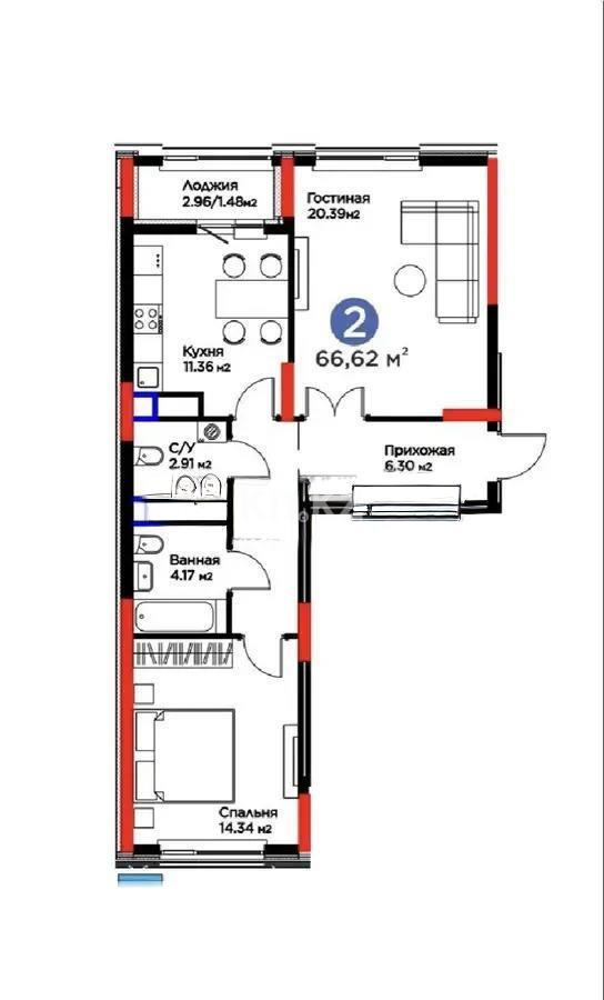 Продажа 2-комнатной квартиры, 67 м² в Астане