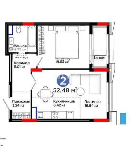 Продажа 2-комнатной квартиры, 53 м² в Астане