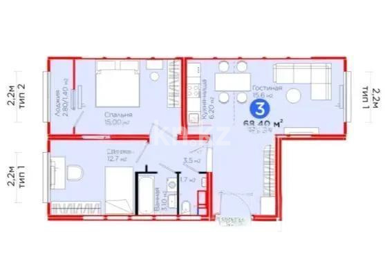 Продажа 3-комнатной квартиры, 68.4 м², ул. С-902, дом  8 в Астане - фото 4