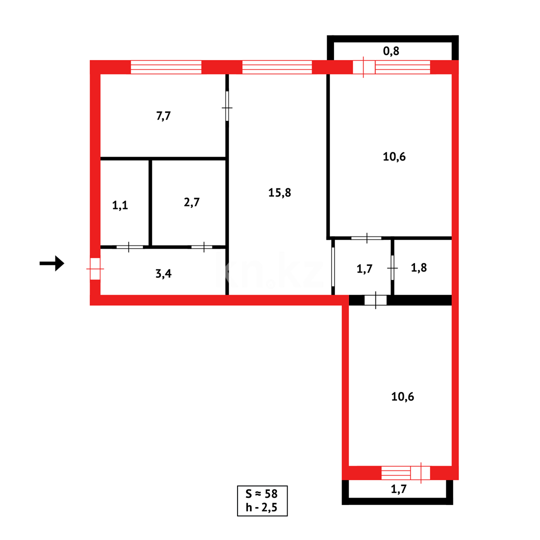 Продажа 3-комнатной квартиры, 57 м² в Караганде - фото 13