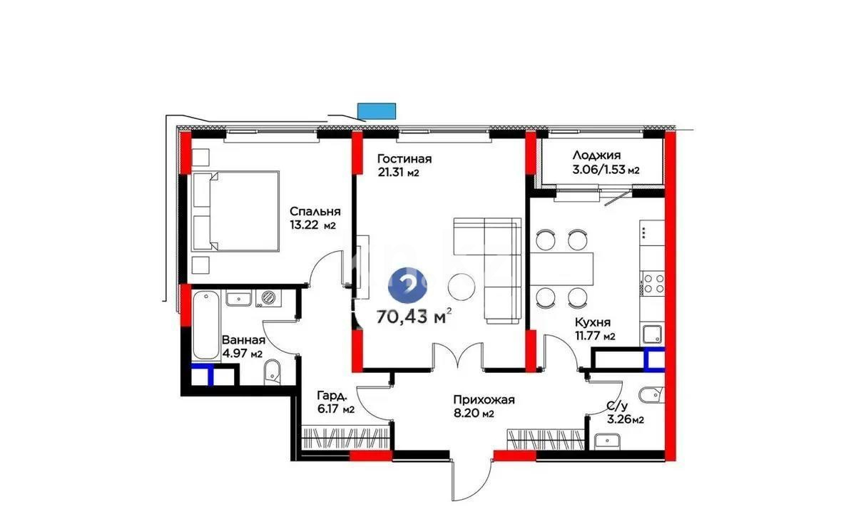 Продажа 2-комнатной квартиры, 70.43 м² в Астане