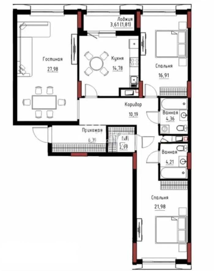 Продажа 3-комнатной квартиры, 109.68 м² в Астане