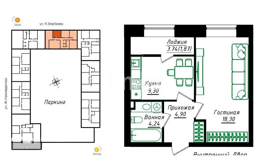 Продажа 1-комнатной квартиры, 39 м² в Астане