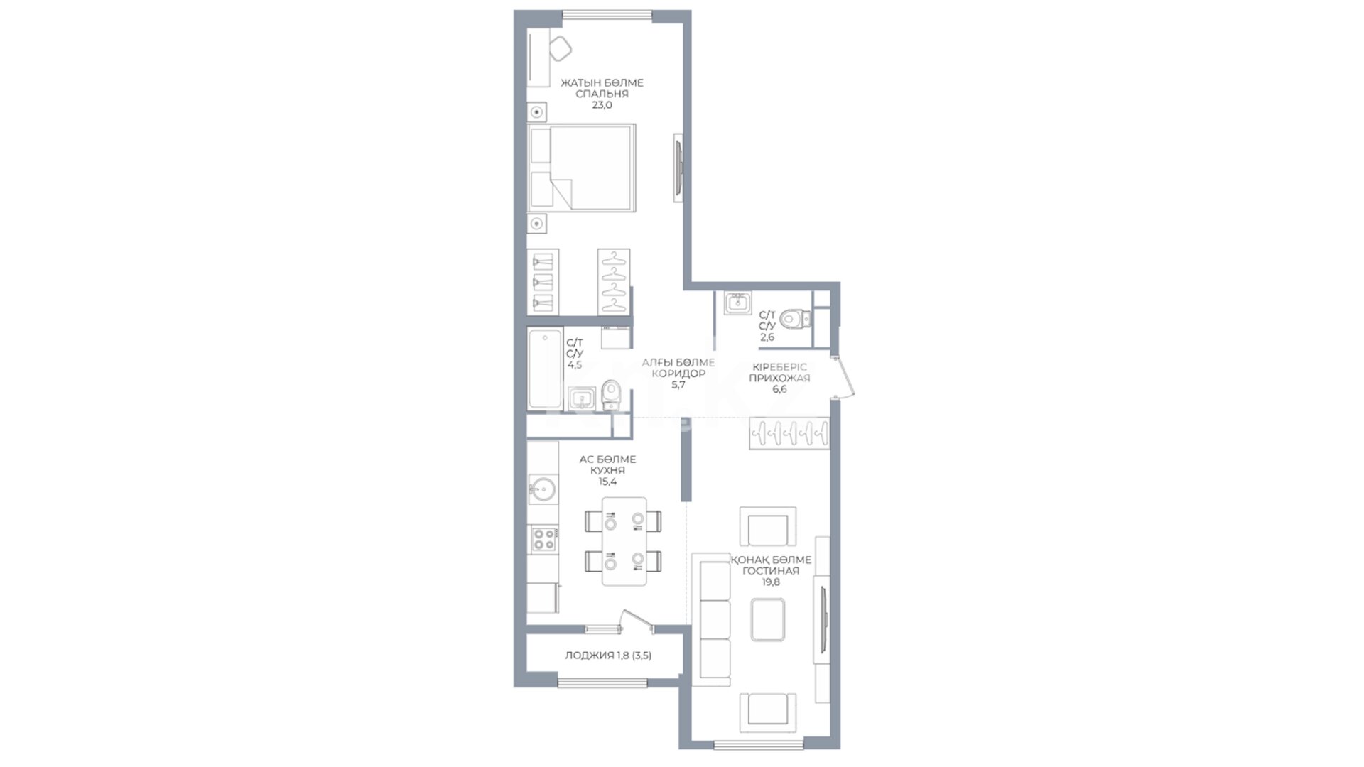 ЖК Riviera Plus, 2-комнатная, цена 64 480 500 ₸, 805 000 ₸&nbsp;/&nbsp;м²